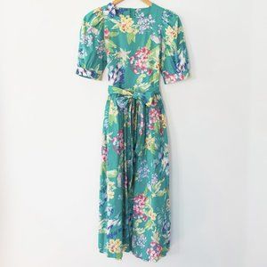 Vintage Laura Ashley Puff Sleeve Floral Midi Dress